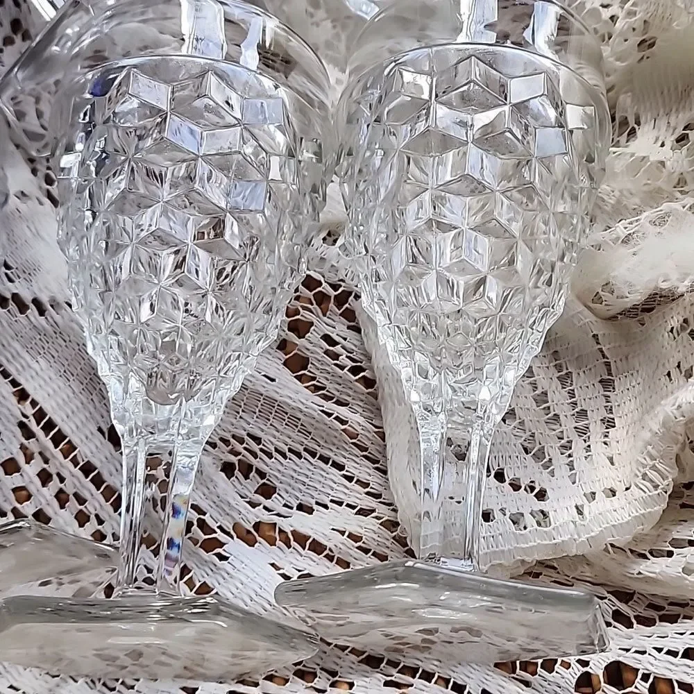 6 Fostoria Vintage Set Of Fostoria Glasses Cubist Hexagon Footed